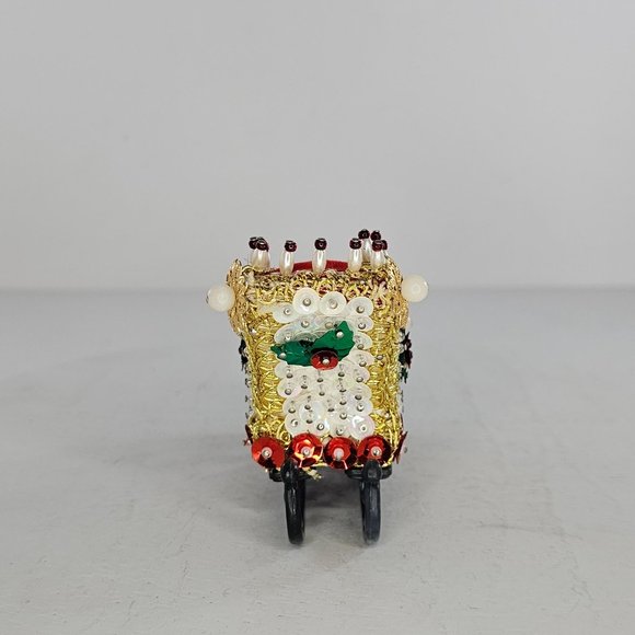 Vintage Push Pin Sled Sleigh Handmade Christmas Decor Holly Red White - Picture 5 of 7